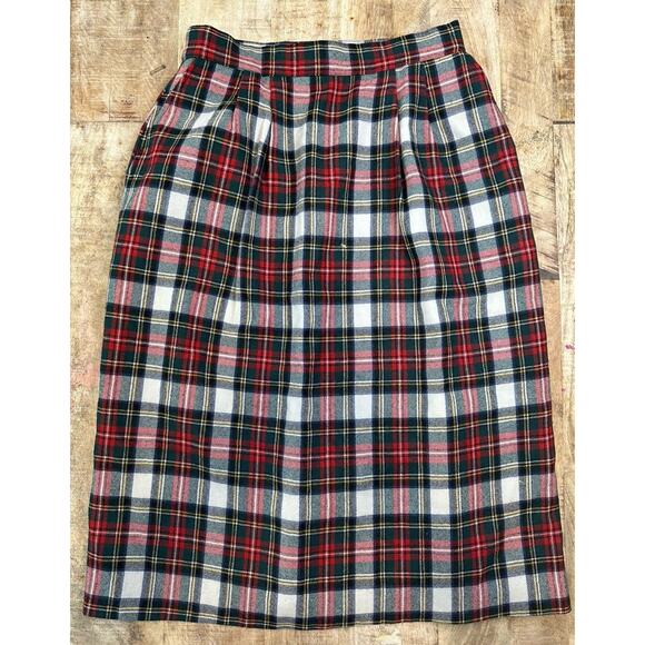 VTG Woolmark 100% Pure Wool Red Plaid Long Skirt W/slit lWomen's Sz 4-6 Winter - Picture 1 of 9